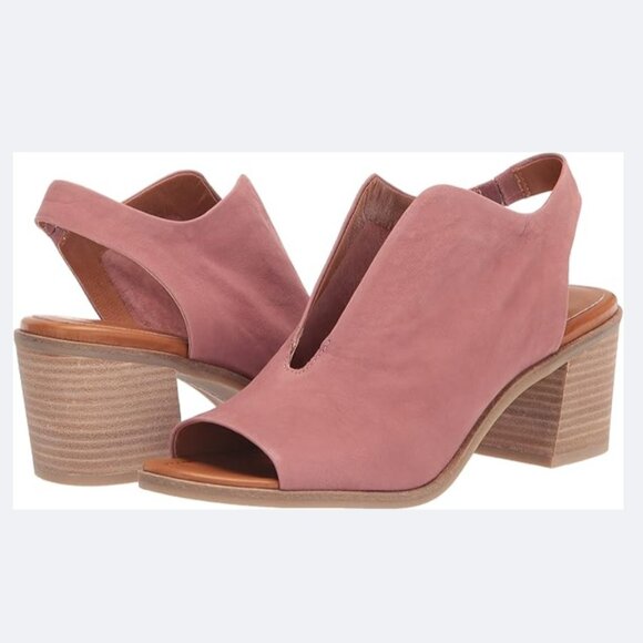 Lucky Brand Rhazy Mauve Leather Peep Toe Slingback Block Heel Sandals Size 6.5 - Picture 1 of 7